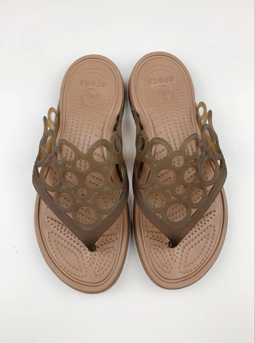 Crocs Adrina Bubbles Flip Flops Jelly Sandals Brown Slip On Thong Women's 7